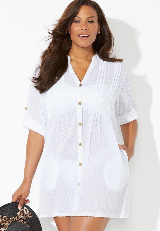 Swimsuits for All Womens Plus Size Beach Cover Up Button Up Shirt 
